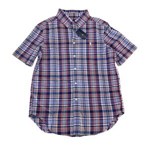 NWT Ralph Lauren Boys Short Sleeve Blue Red Plaid Button Down Shirt M (10/12)